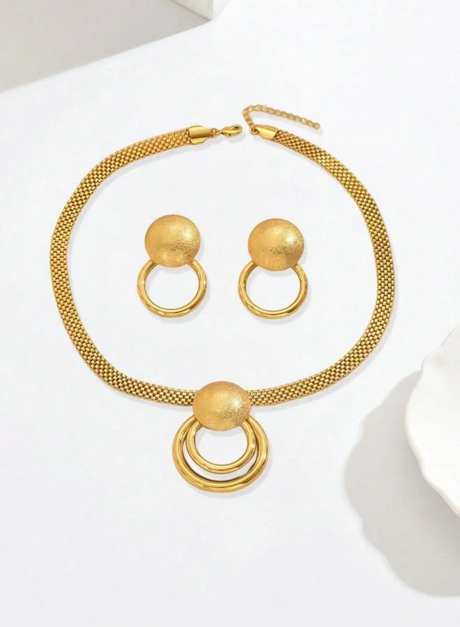 تايك تو طقم عقد وأقراط بقلادة مستديرة ذهبية